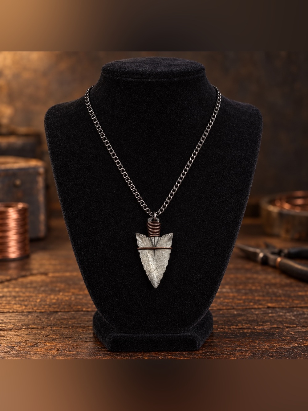 Handmade Metal Arrowhead Pendant Artisan Necklace Copper Wire Craft Wrap 18 Inch